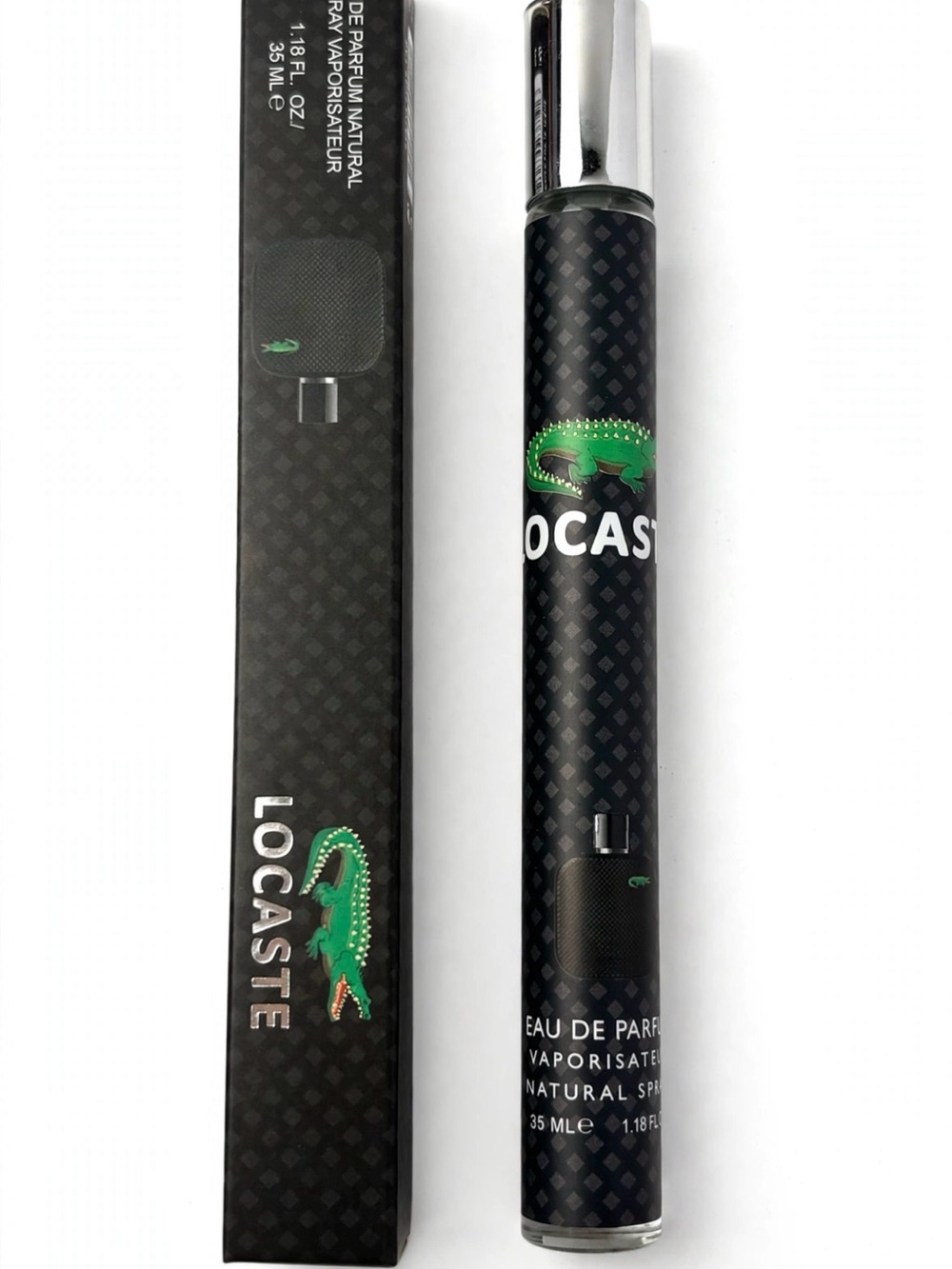 Lacoste Black Spray Bottle with Green Crocodile Logo